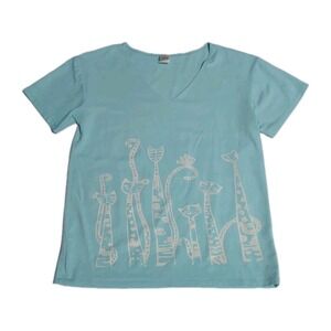 Vtg 90s Confess long neck Cat graphic Tee Kitsch whimsical art shirt catcore M